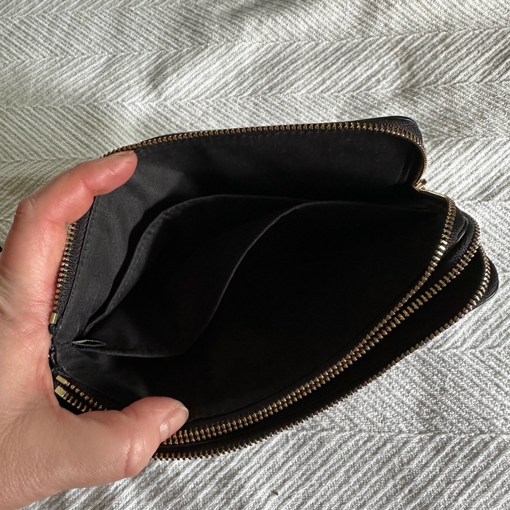 Coach Black Leather Double Zipper Wristlet with Gold Details - Picture 6 of 7